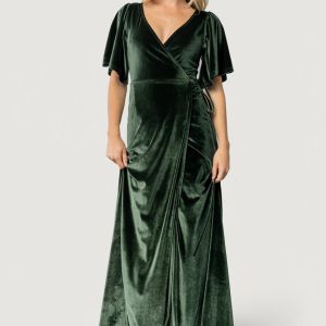 Meghan Velvet Wrap Maxi Dress | Deep Green