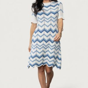 Mijas Crochet Dress | Blue + Off White