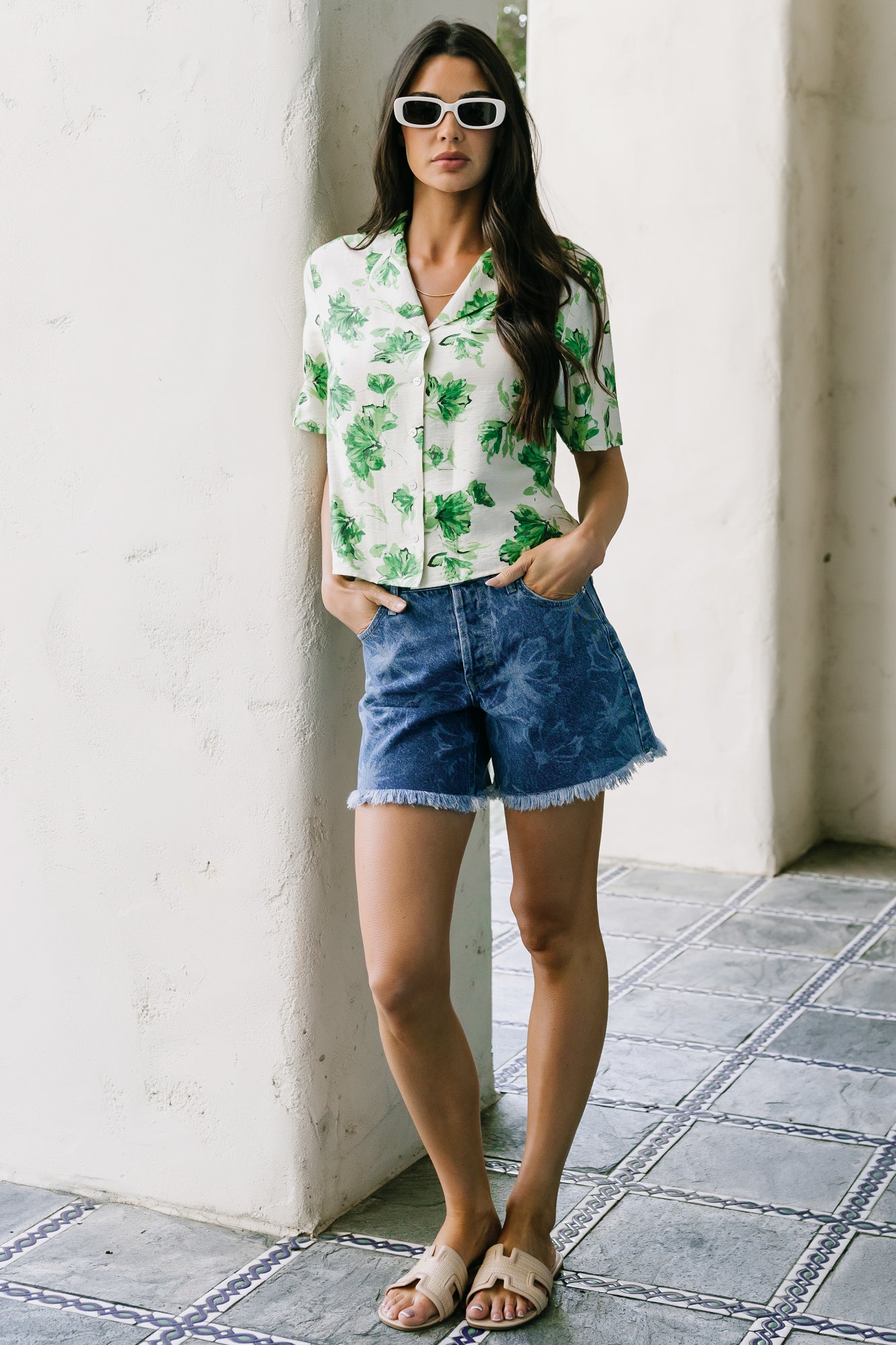 Mar Button Up Top | Green Floral - Image 5