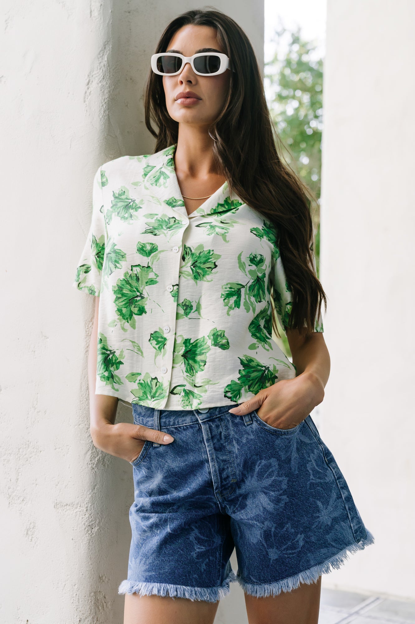 Mar Button Up Top | Green Floral - Image 2