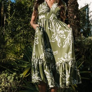 Rosa Midi Dress | Green Print