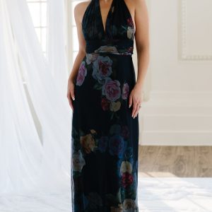 Dresden Halter Maxi Dress | Navy Floral