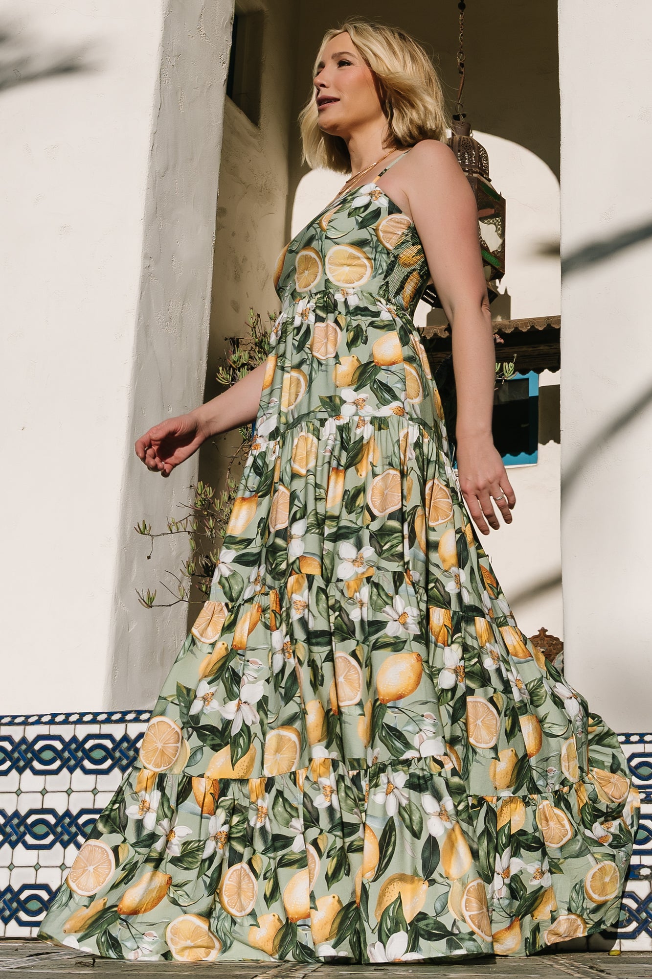 Silvia Tiered Maxi Dress | Sage Lemon Print - Image 4
