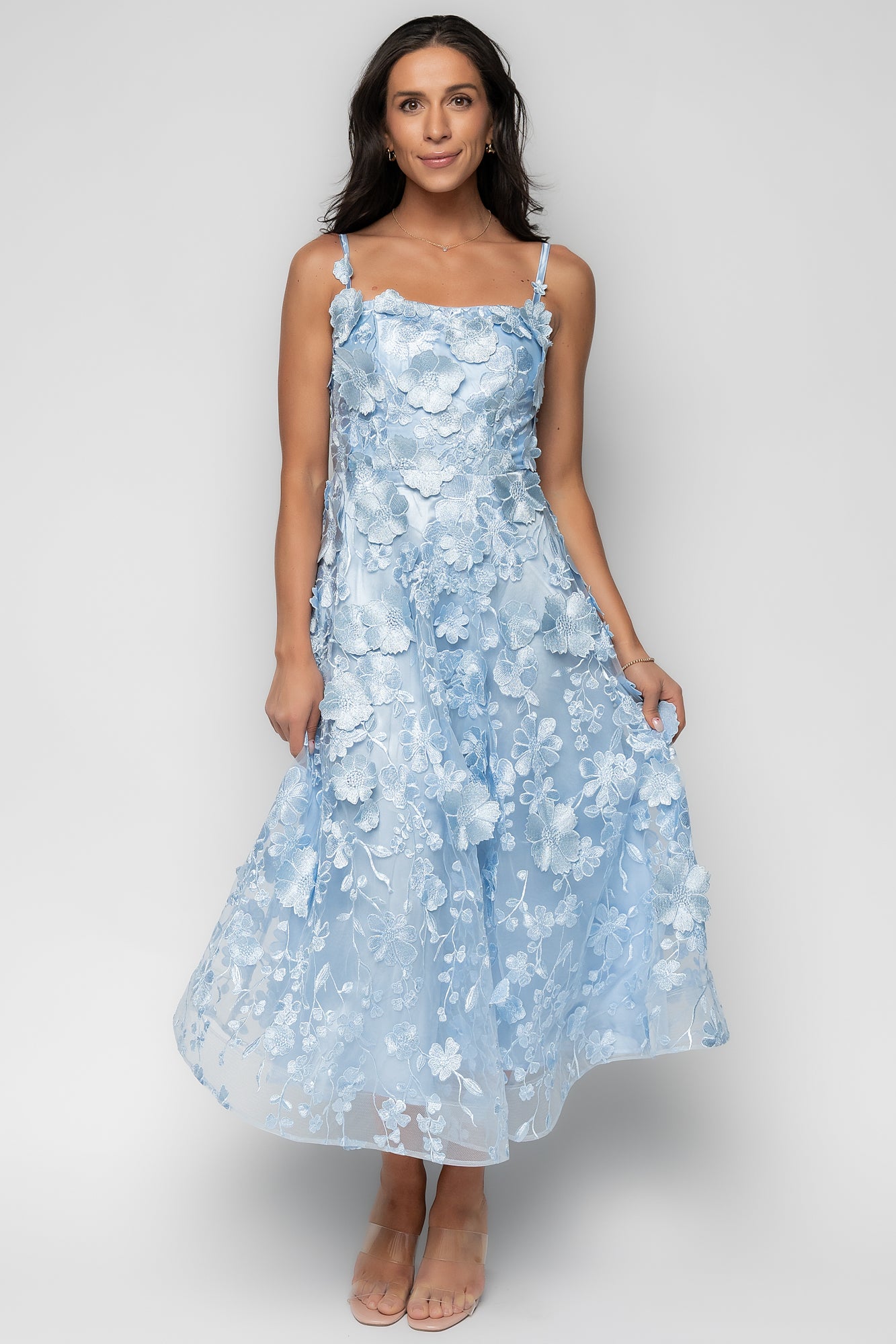 Soleil Floral Applique Midi Dress | Light Blue - Image 6