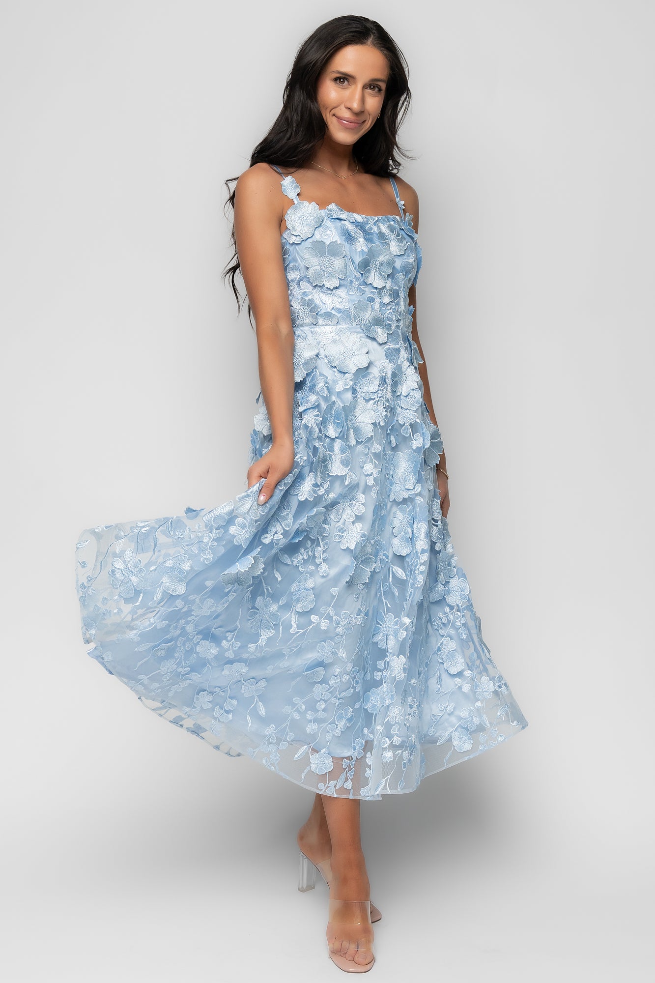 Soleil Floral Applique Midi Dress | Light Blue - Image 7