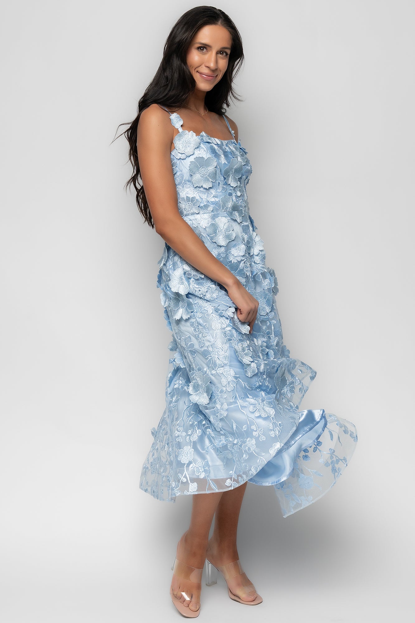 Soleil Floral Applique Midi Dress | Light Blue - Image 3