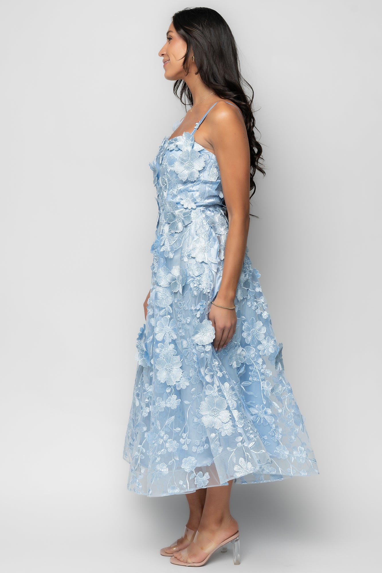Soleil Floral Applique Midi Dress | Light Blue - Image 5