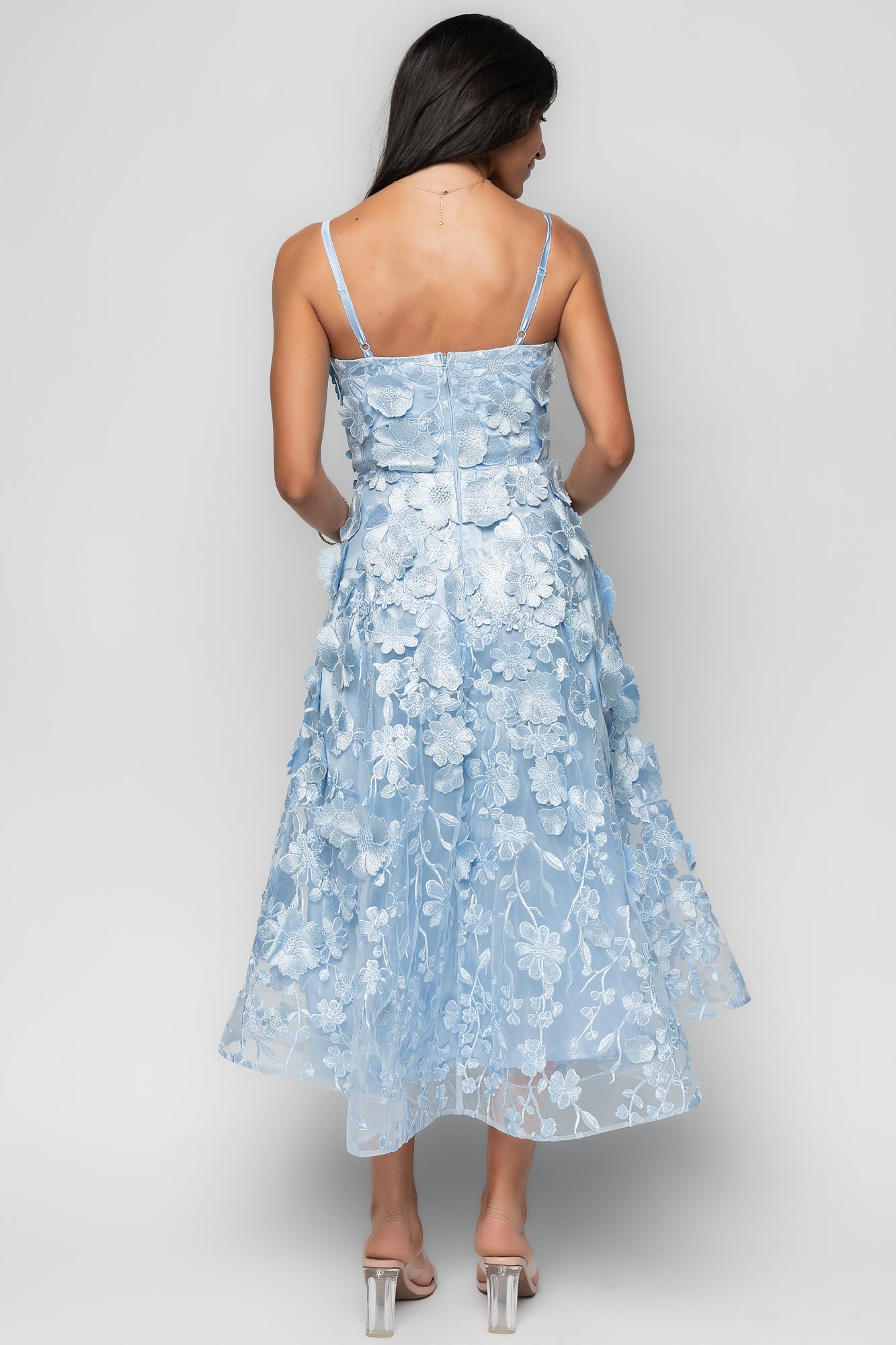 Soleil Floral Applique Midi Dress | Light Blue - Image 4