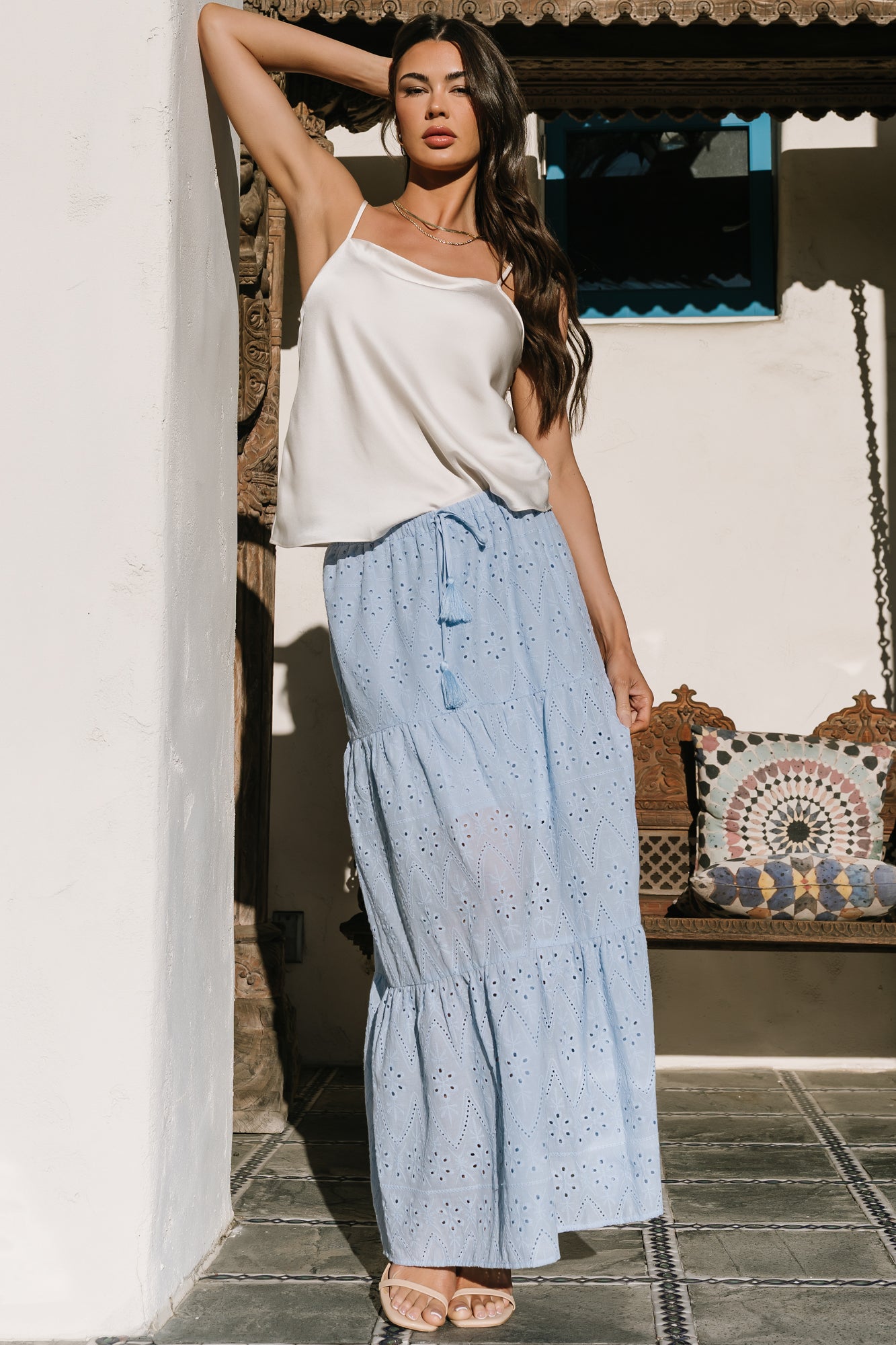 Juana Eyelet Maxi Skirt | Light Blue - Image 3
