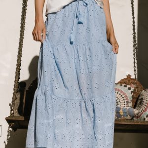 Juana Eyelet Maxi Skirt | Light Blue