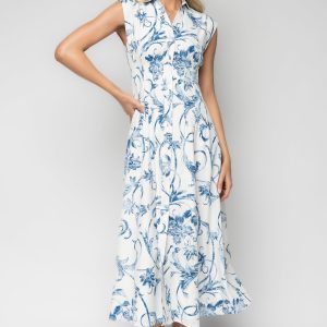 Tobias Midi Dress | Off White + Blue Floral