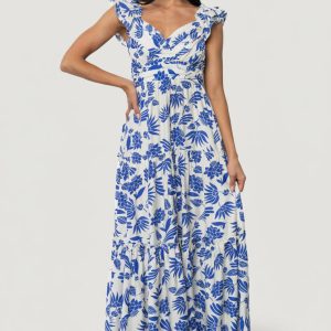 Mercedes Maxi Dress | Blue + Off White
