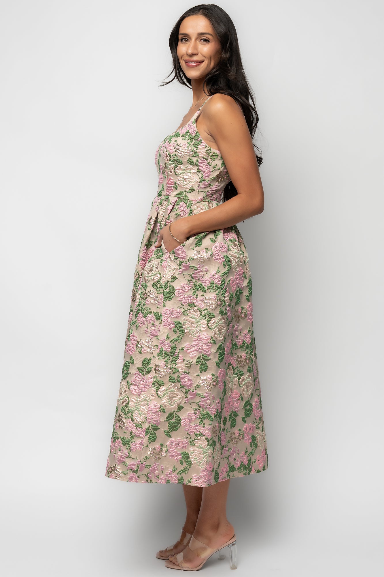 Antoinette Embossed Midi Dress | Champagne Multi Floral - Image 6