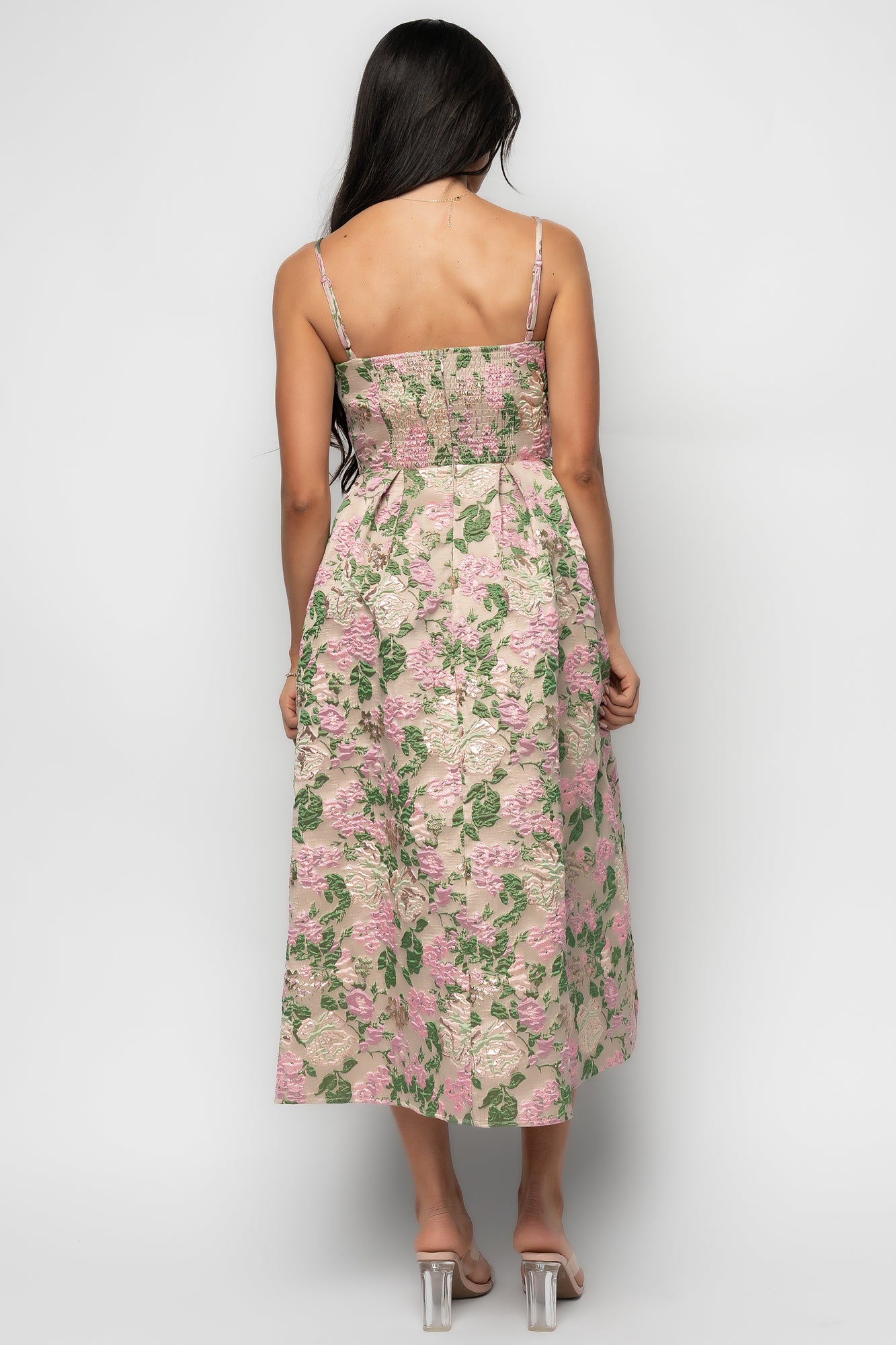 Antoinette Embossed Midi Dress | Champagne Multi Floral - Image 3
