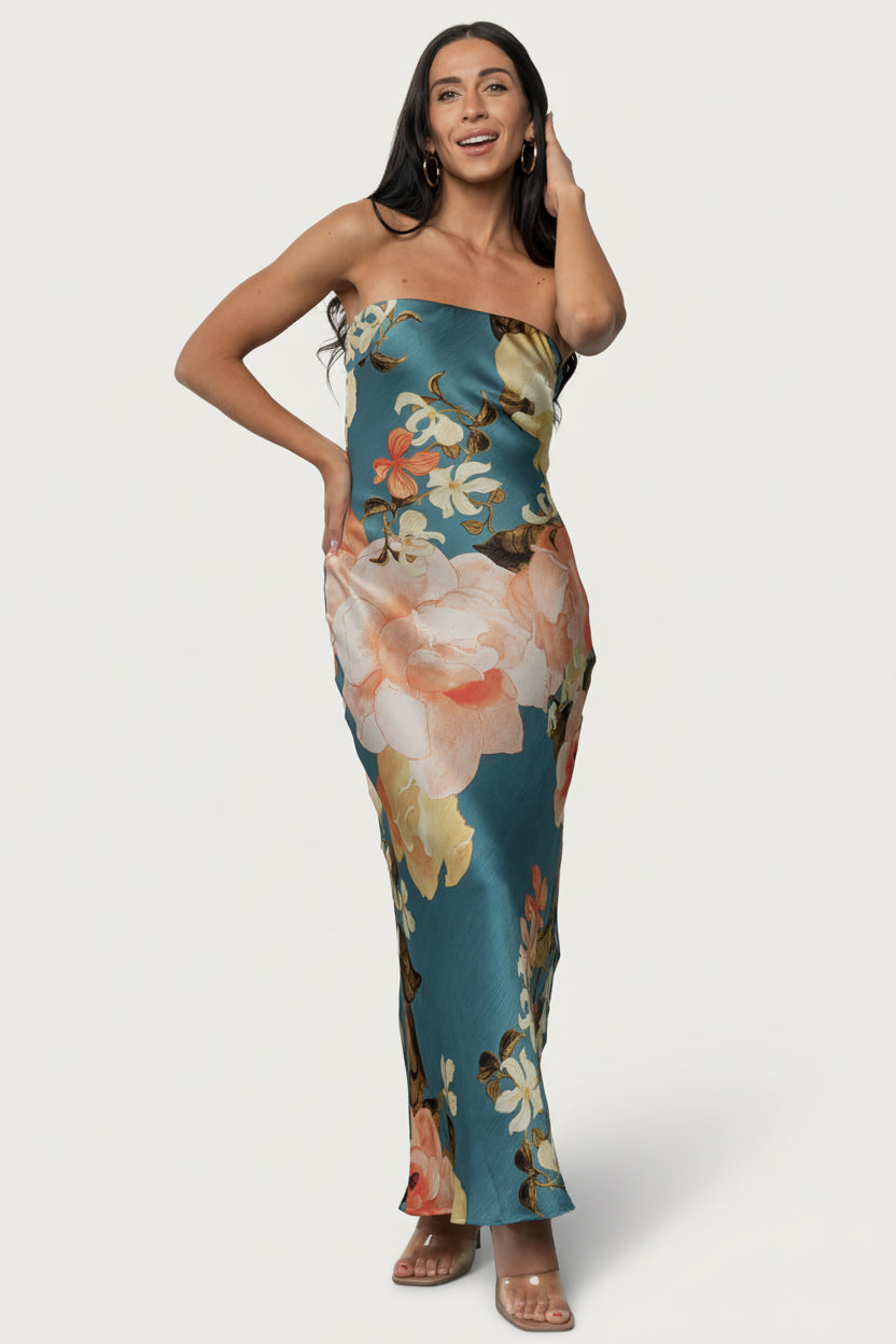 Hermosa Strapless Maxi Dress | Teal Multi Floral - Image 2