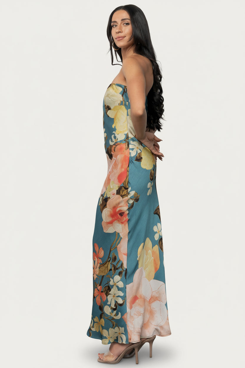 Hermosa Strapless Maxi Dress | Teal Multi Floral - Image 6
