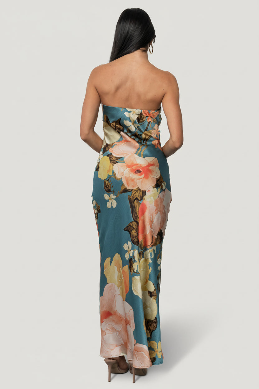 Hermosa Strapless Maxi Dress | Teal Multi Floral - Image 5