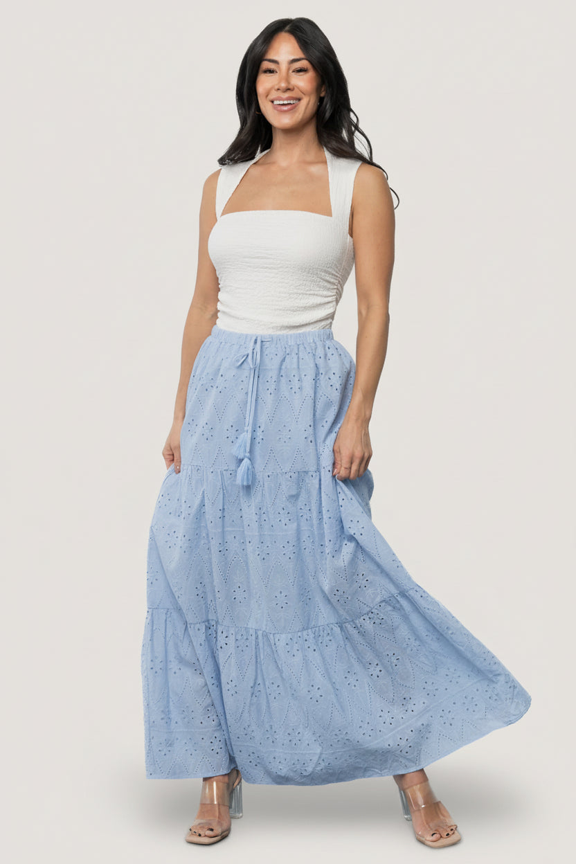 Juana Eyelet Maxi Skirt | Light Blue - Image 6