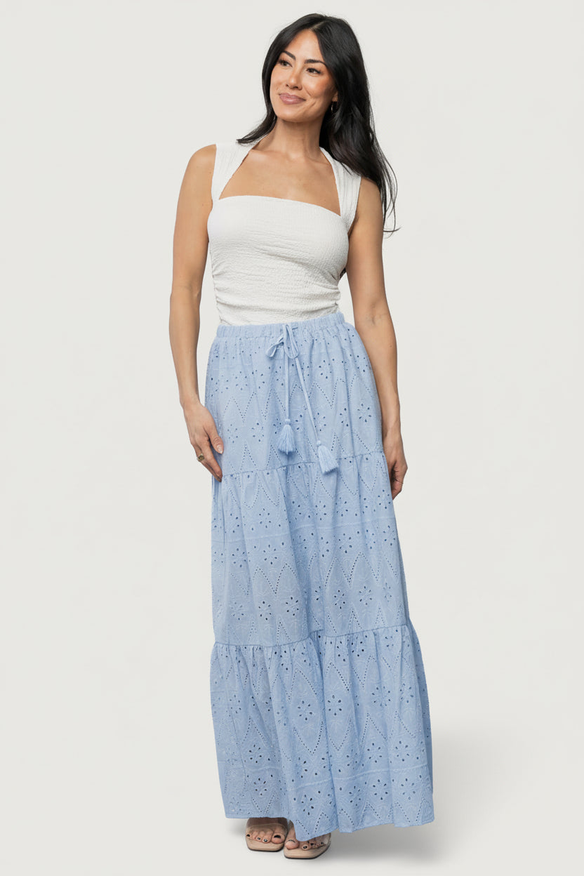 Juana Eyelet Maxi Skirt | Light Blue - Image 2