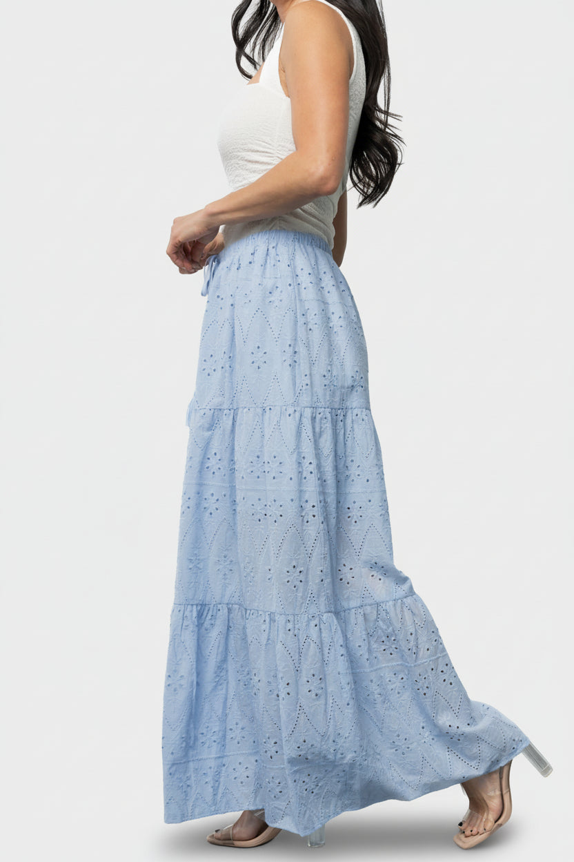 Juana Eyelet Maxi Skirt | Light Blue - Image 4