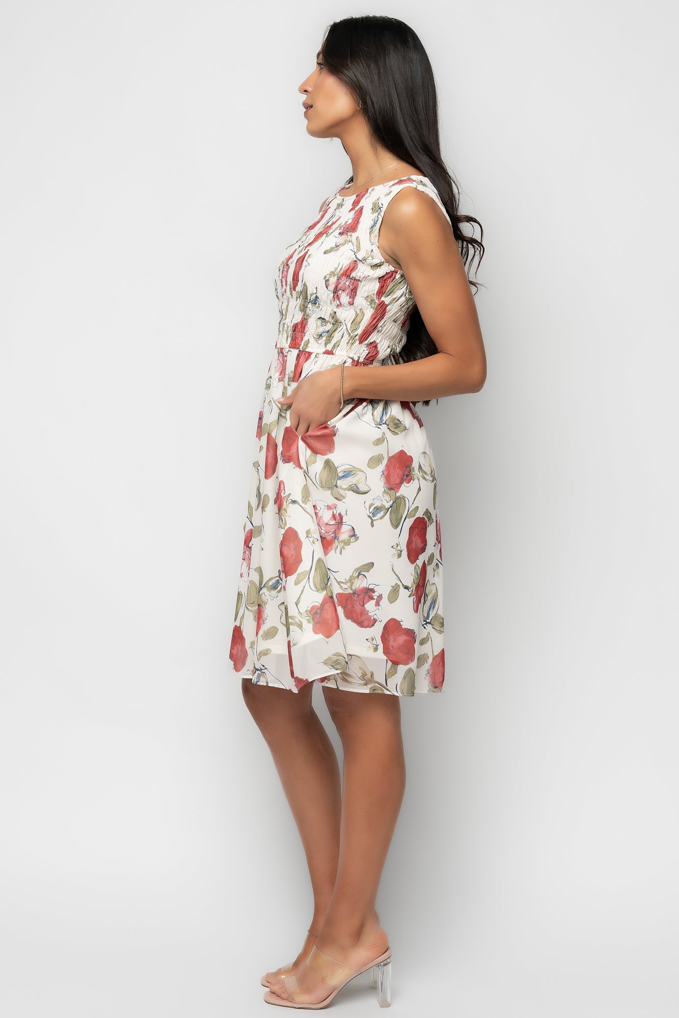 Clémence Smocked Short Dress | Rose Floral - Image 5