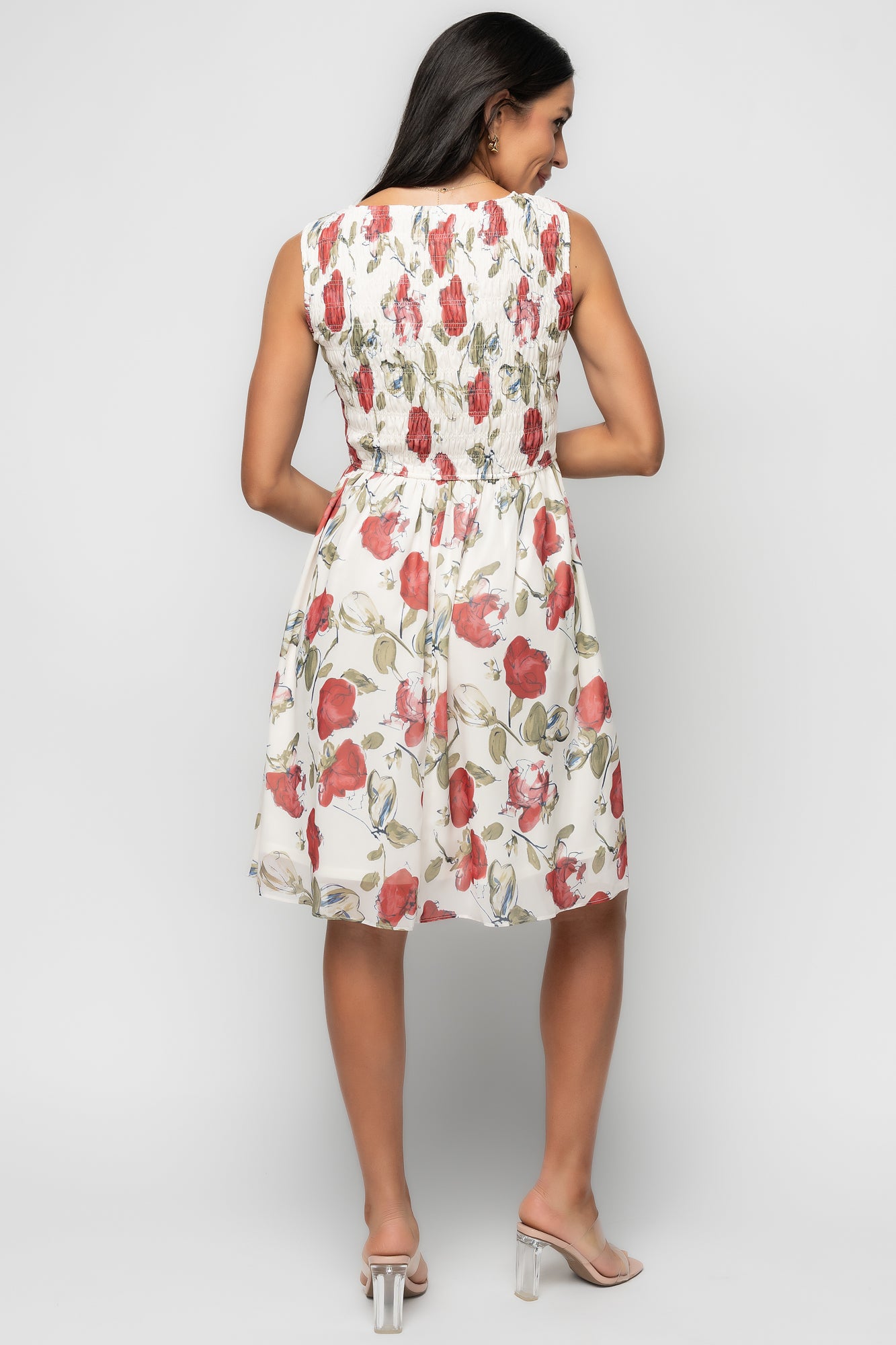 Clémence Smocked Short Dress | Rose Floral - Image 4