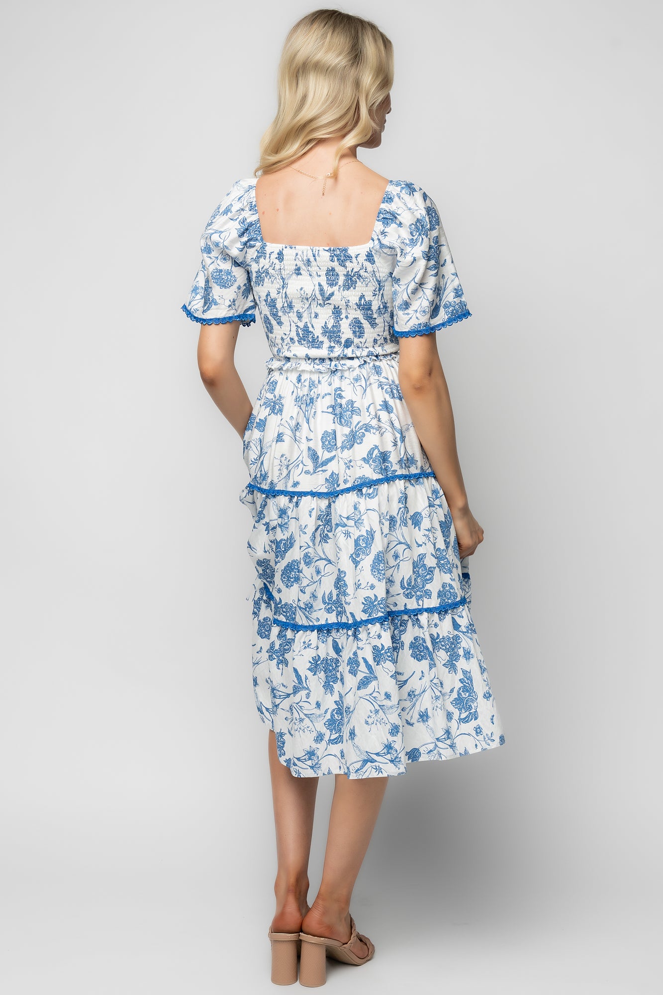 Freya Tiered Midi Dress | White + Blue - Image 2