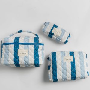 Kelani Quilted Cosmetic Bag Set | Blue Stripe