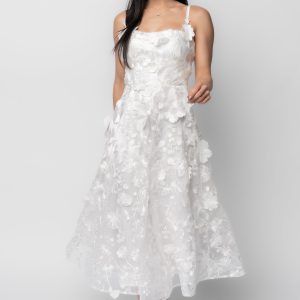 Soleil Floral Applique Midi Dress | Ivory