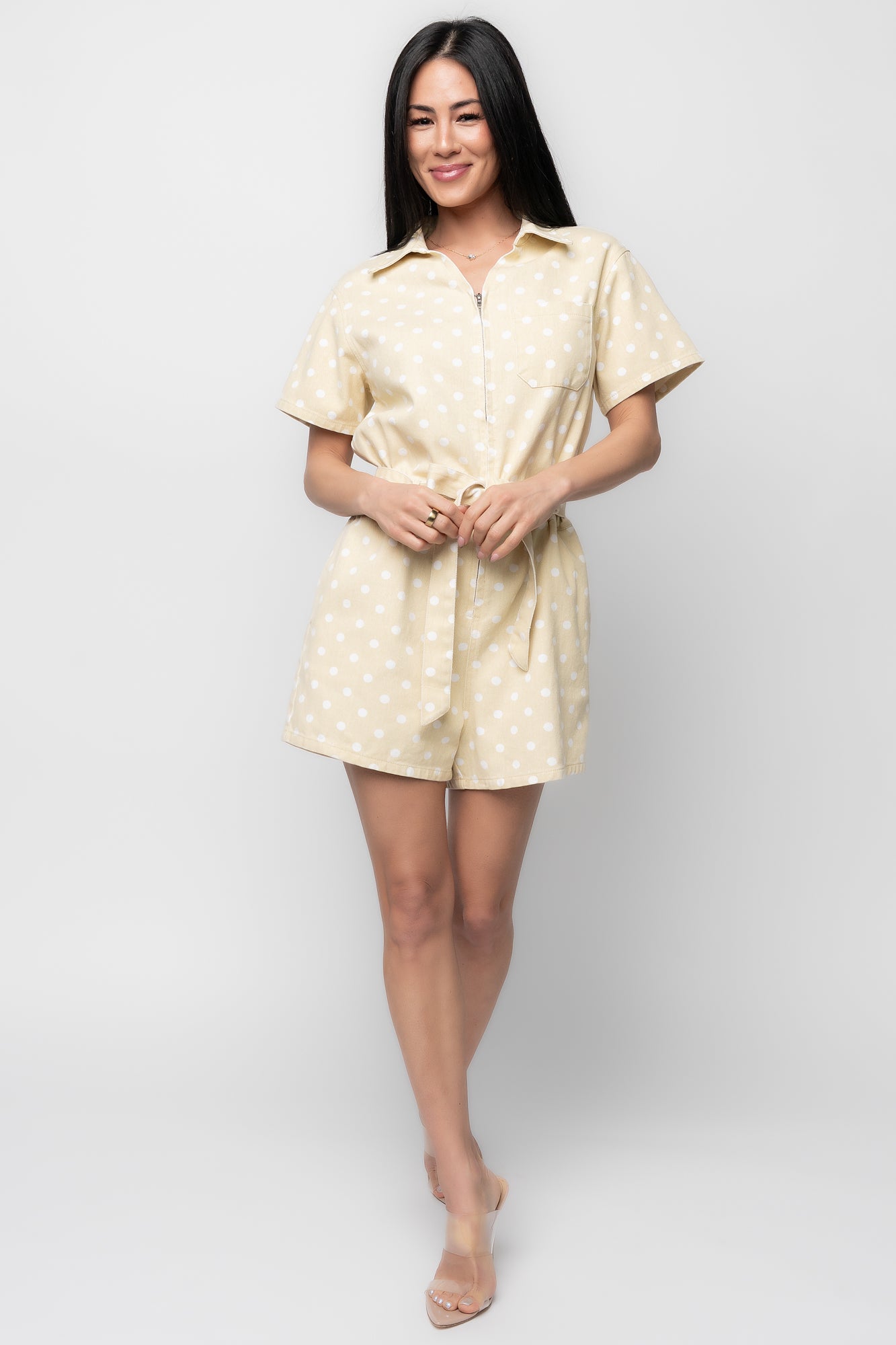 Korra Zip Up Romper | Light Yellow + White - Image 5