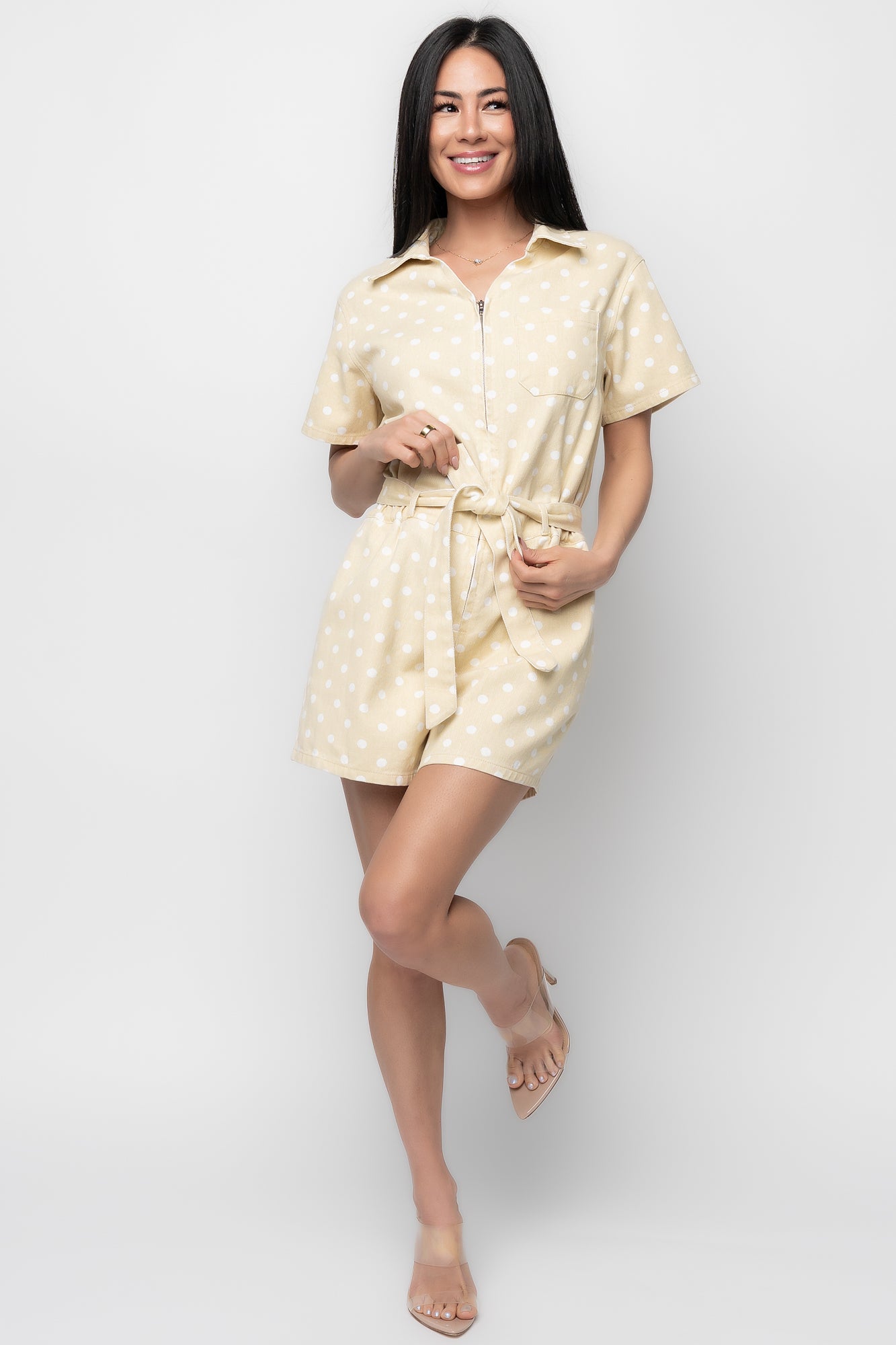 Korra Zip Up Romper | Light Yellow + White