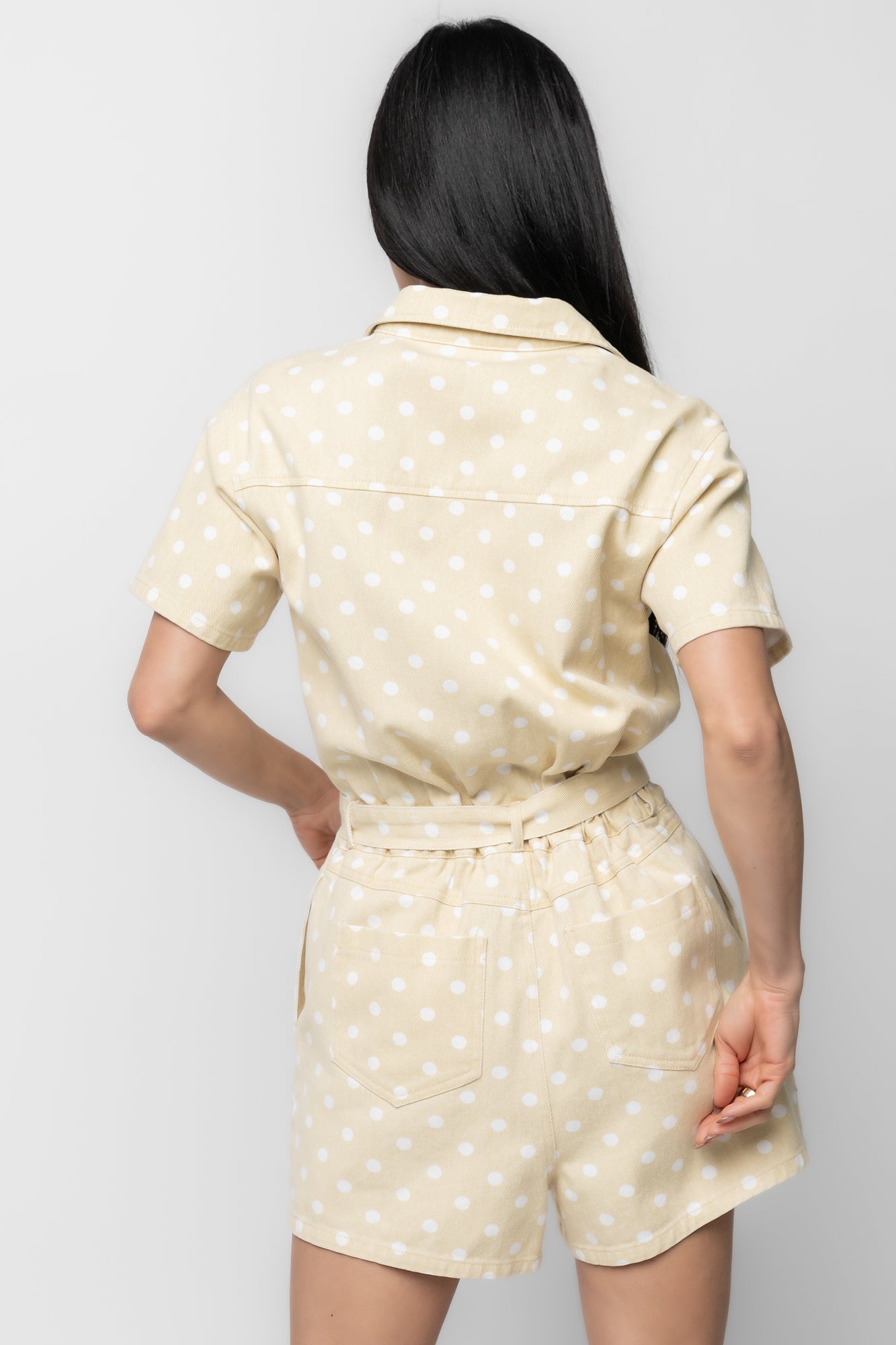 Korra Zip Up Romper | Light Yellow + White - Image 4