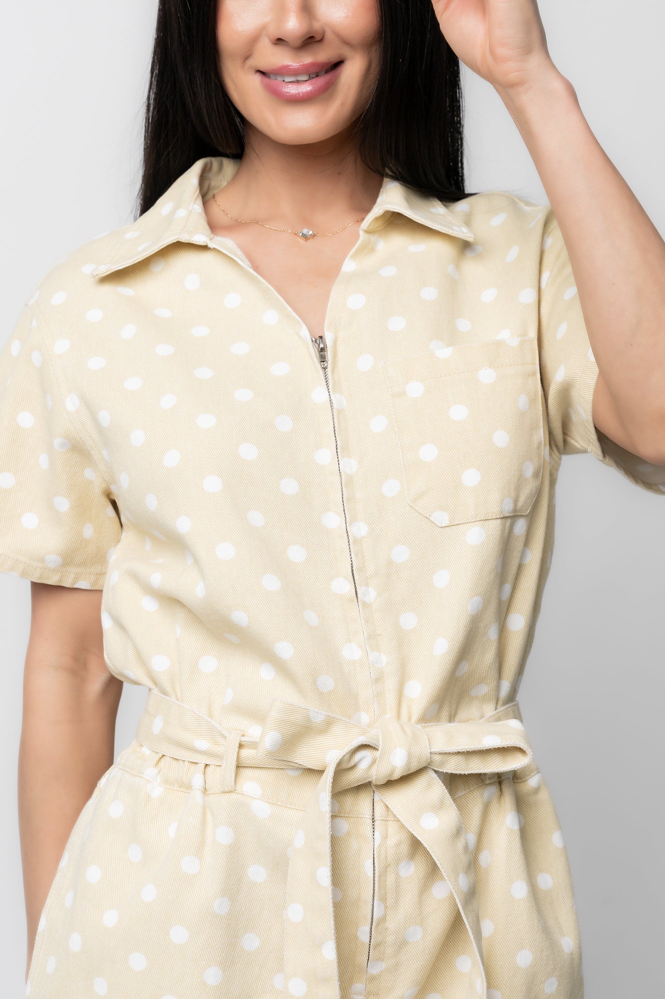 Korra Zip Up Romper | Light Yellow + White - Image 2