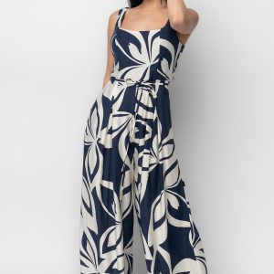 Manuela Wide Leg Jumpsuit | Navy Print
