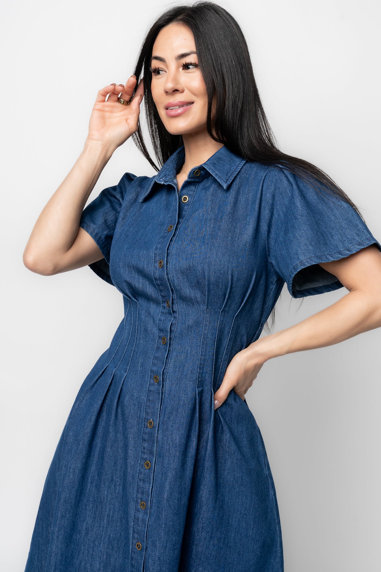 Coco Denim Short Dress | Dark Wash - Image 3