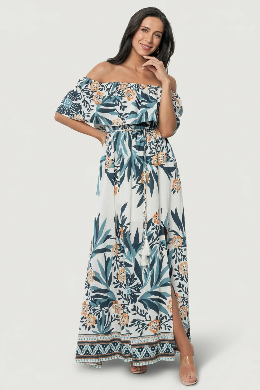 Valentina Off Shoulder Maxi Dress | Multi Print - Image 2
