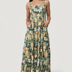Silvia Tiered Maxi Dress | Sage Lemon Print