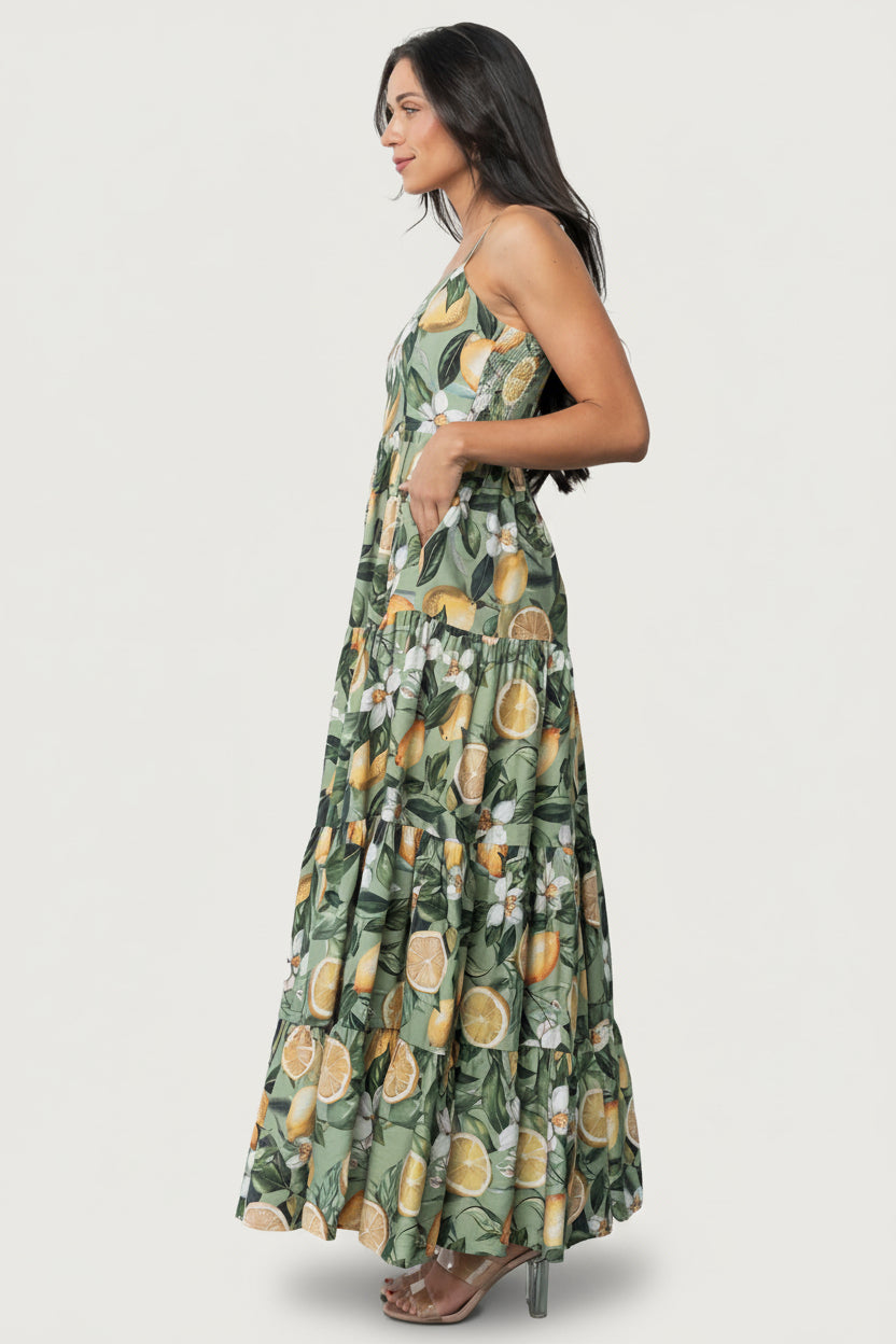 Silvia Tiered Maxi Dress | Sage Lemon Print - Image 2