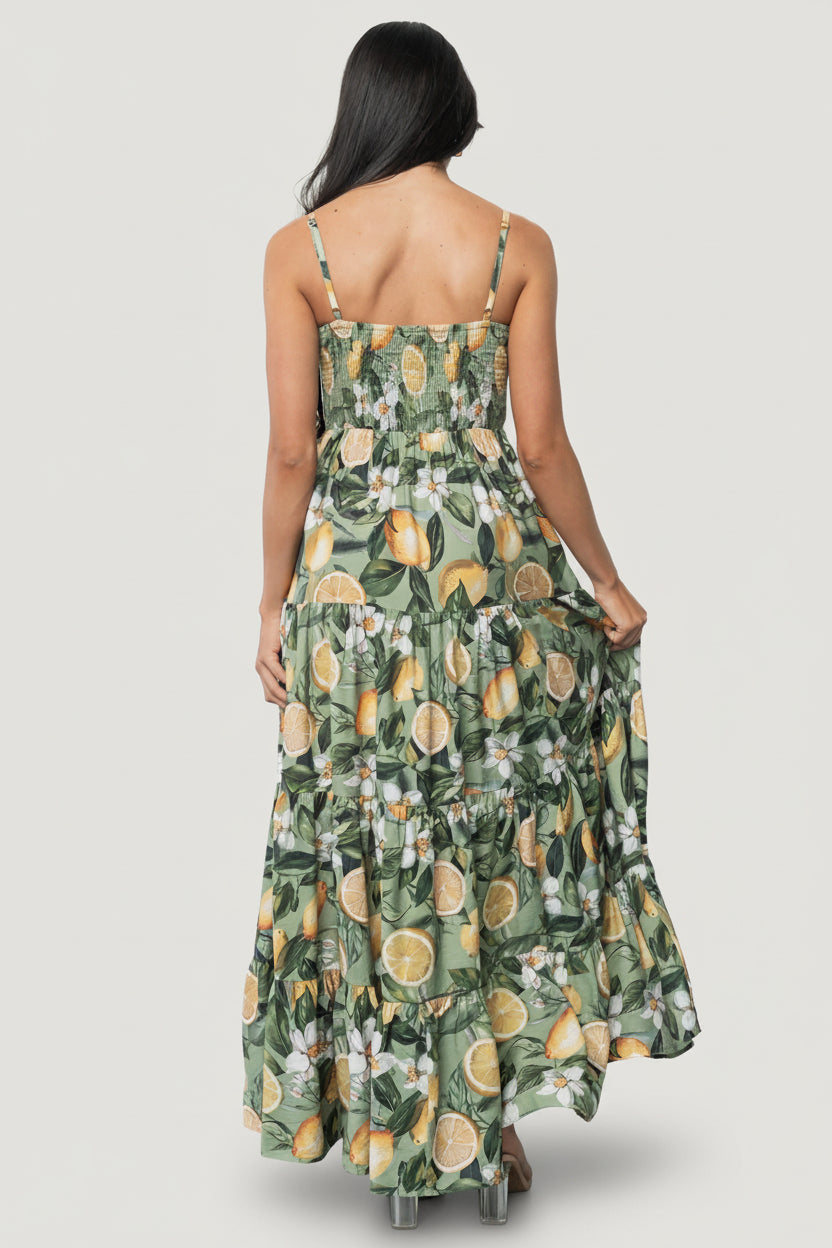 Silvia Tiered Maxi Dress | Sage Lemon Print - Image 3