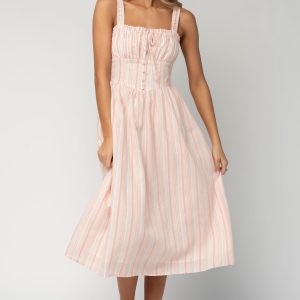 Melina Midi Dress | Peach Stripe