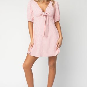 Ginger Tie Short Dress | Pink Stripe