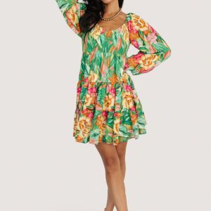 Acapulco Short Dress | Green Multi Print
