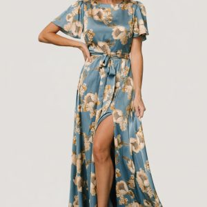 Agnes Satin Maxi Dress | Blue + Gold