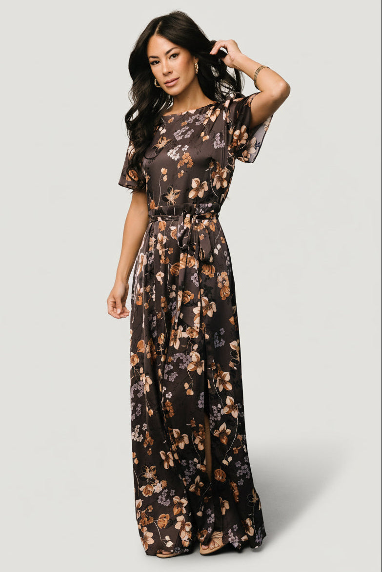 Agnes Satin Maxi Dress | Brown Floral - Image 6