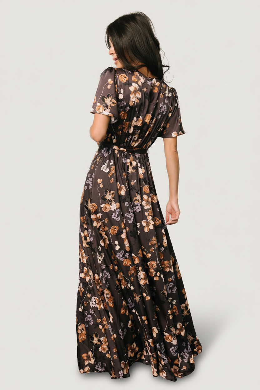 Agnes Satin Maxi Dress | Brown Floral - Image 3
