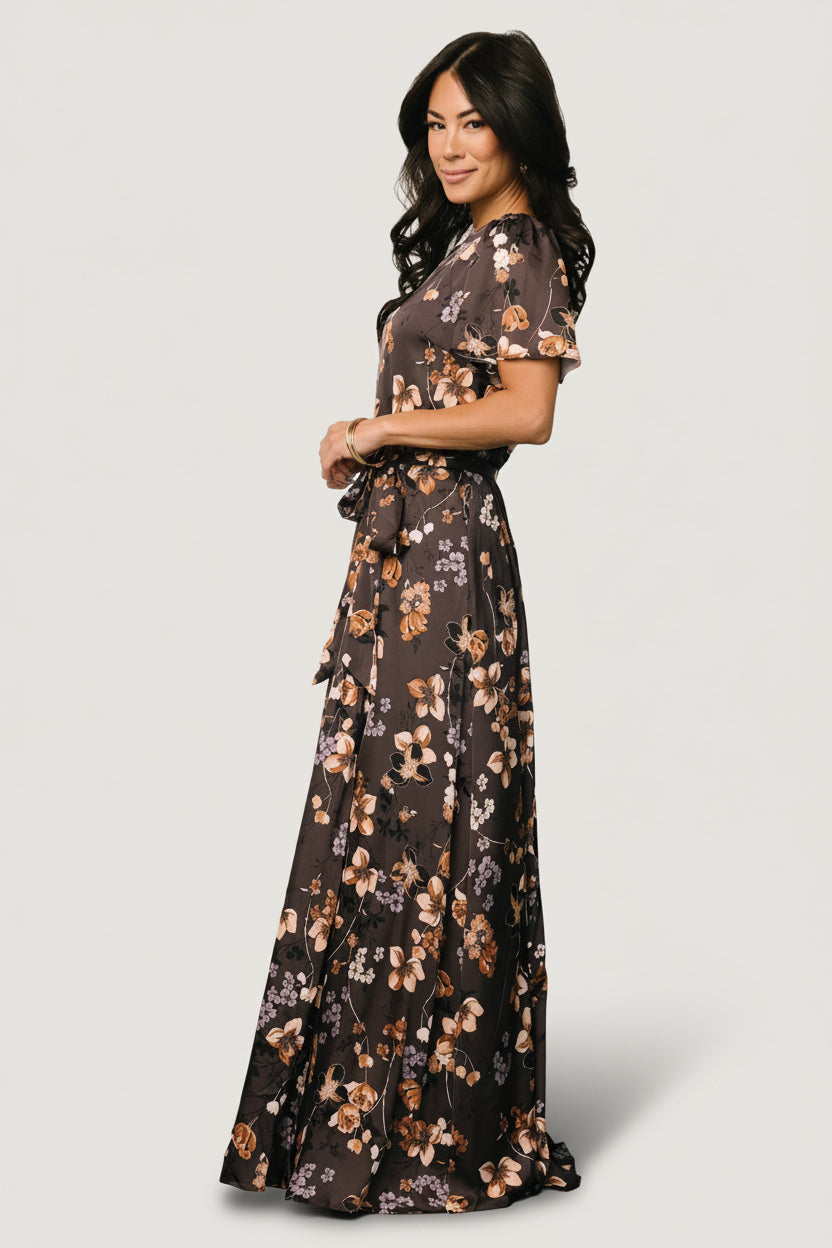 Agnes Satin Maxi Dress | Brown Floral - Image 5