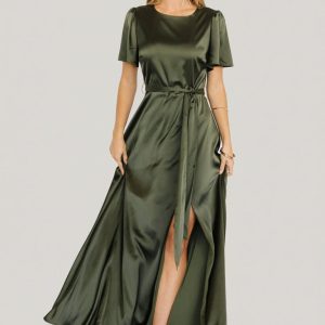 Agnes Satin Maxi Dress | Juniper Green