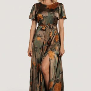 Agnes Satin Maxi Dress | Olive Floral