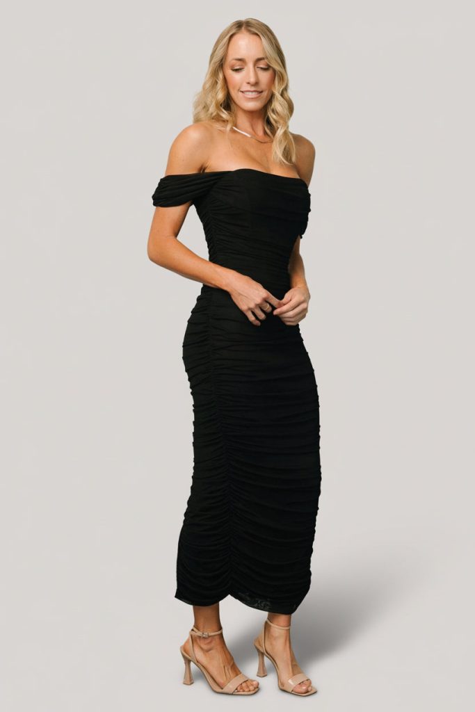 Alessandra Mesh Midi Dress | Black