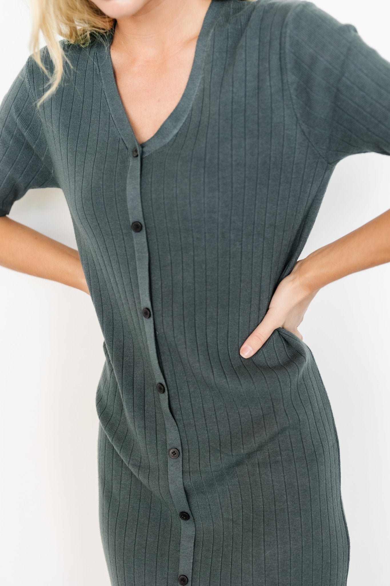 Alicia Ribbed Midi Dress | Dusty Jade - Image 2